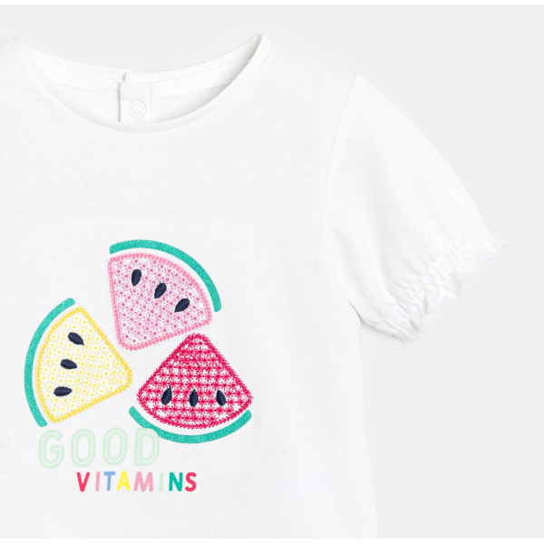 تي شيرت أبيض عليه ترتر للطفلة الرضيعة